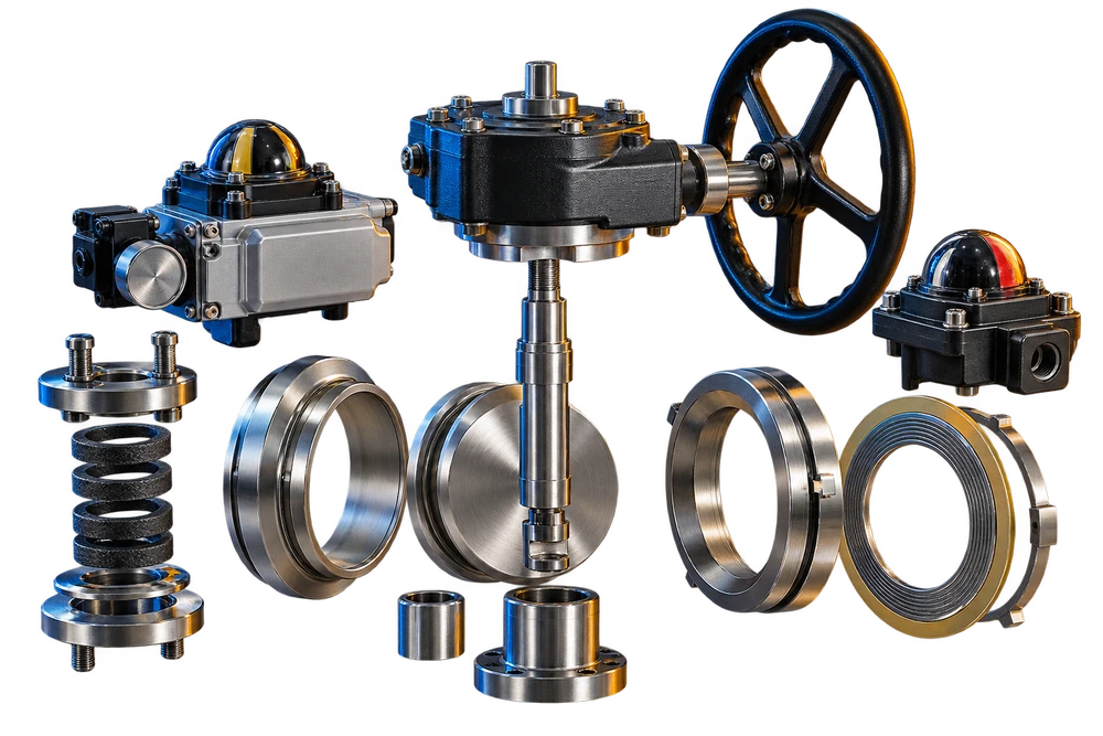 Valve trim, stem, seals, gearbox and positioner components